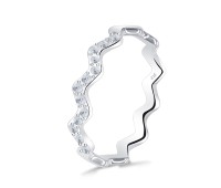 Wave Shape with CZ Crystal Silver Ring NSR-4049